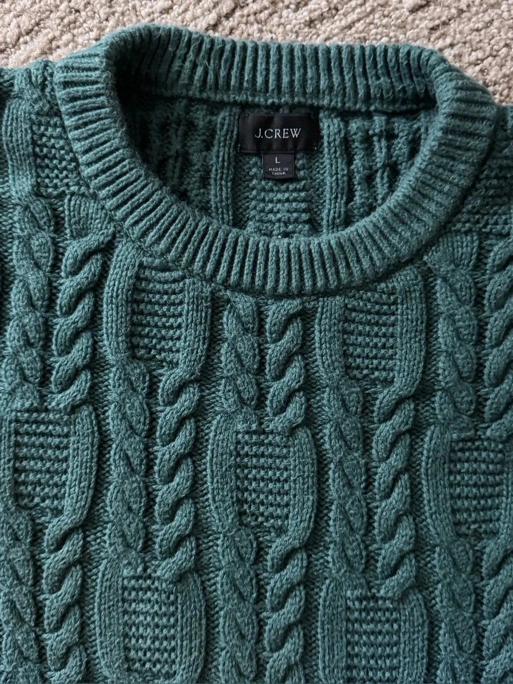 J. Crew Men's Heavyweight Mixed Texture Cable Knit Sweater L Dark Green Heritage